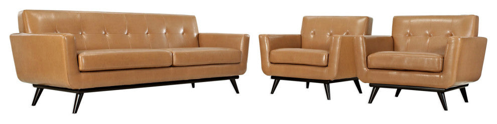Modway Engage 3-Piece Leather Living Room Set, Tan