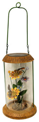 LED Lighted Solar Powered Outdoor Garden Lantern With Flowers, 10.5"