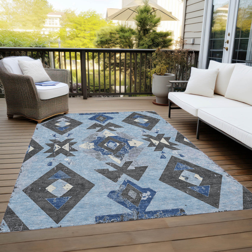 Machine Washable Indoor/Outdoor Chantille ACN1882 Blue 8' x 10' Rug