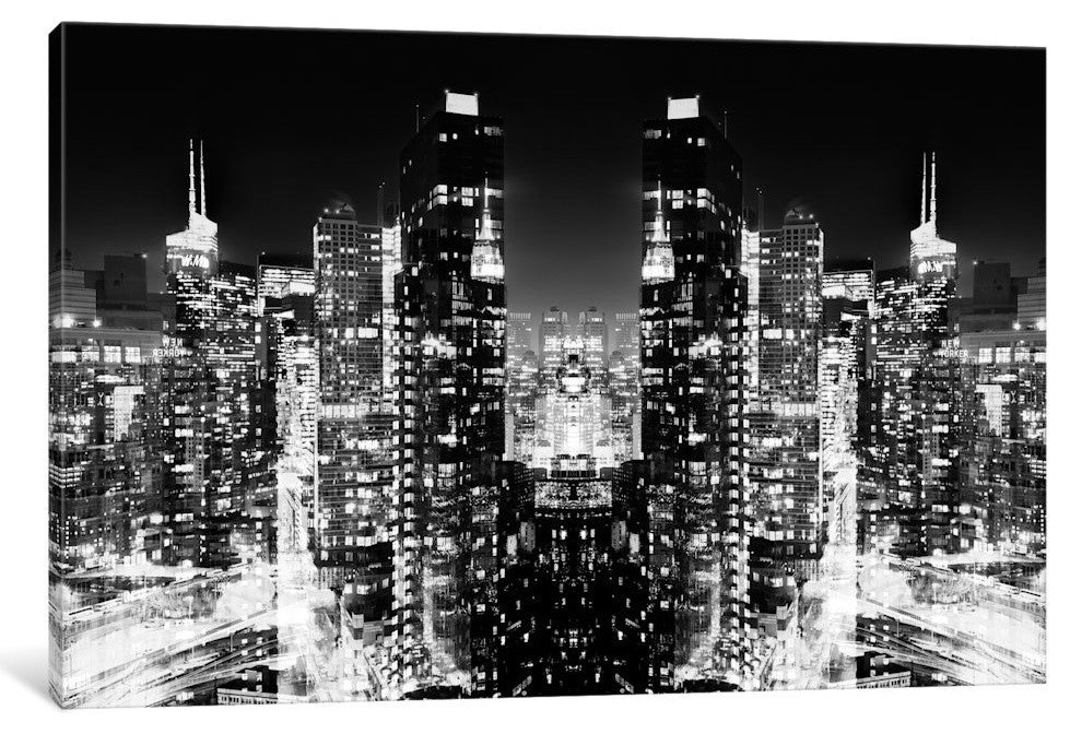"New York Reflection Skyline at Night BW" by Philippe Hugonnard, 26x18x1.5