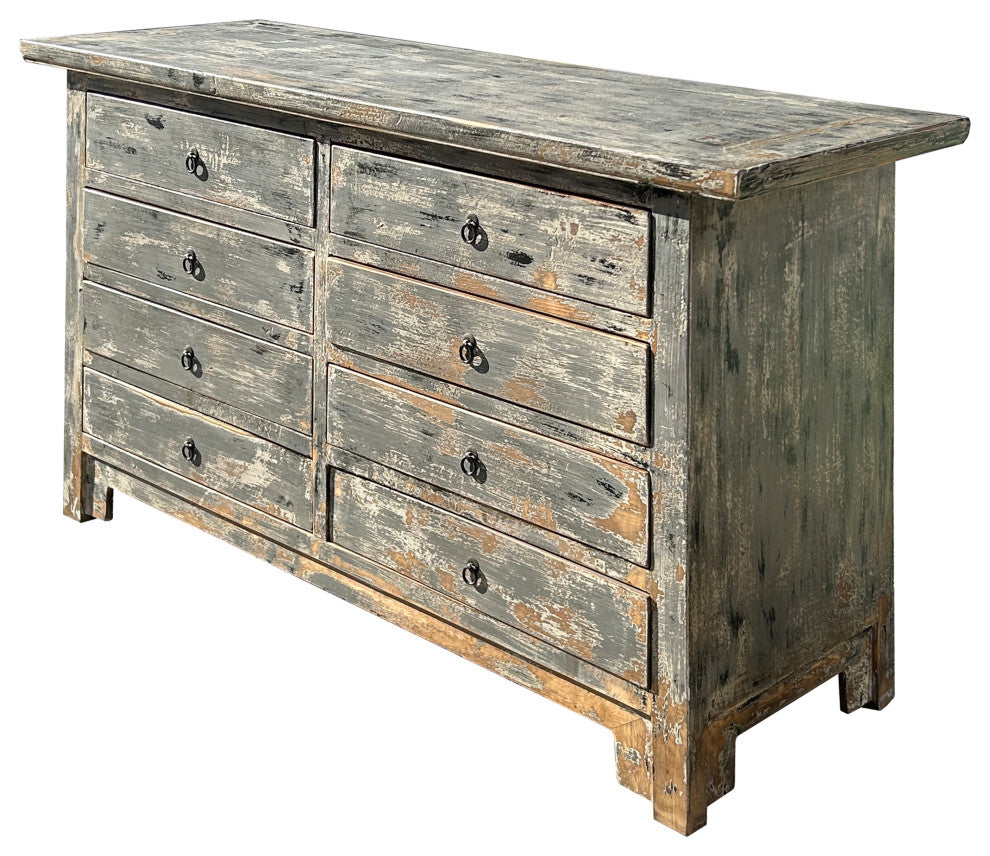 Distressed Gray Slope Side 8 Drawers Credenza Sideboard Console Cabinet Hws4417