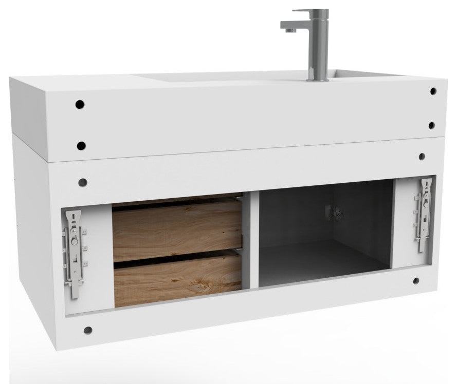 CastelloUSA Amazon 36" Wall Mount Vanity Set, White, White Top, Brushed Nickel