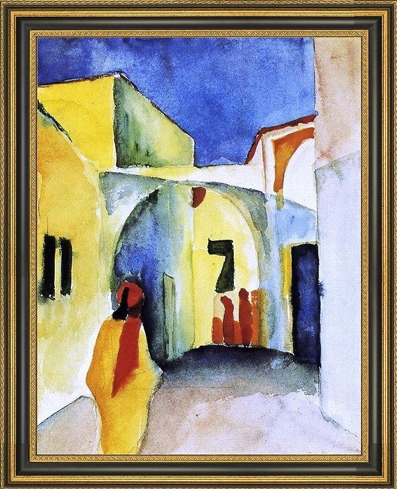 August Macke View of an Alley - 18" x 24" Framed Premium Canvas Print