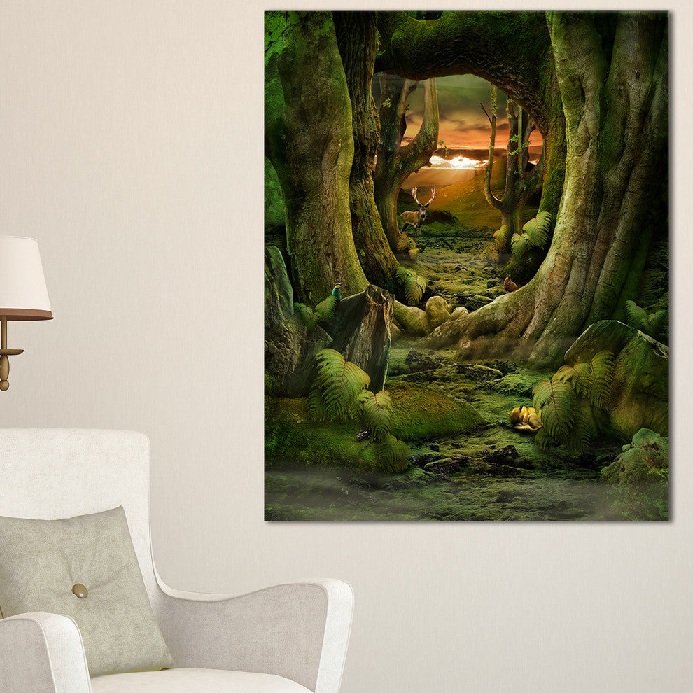 "Green Paradise Tunnel" Modern Landscape Wall Art Canvas, 20"x40"