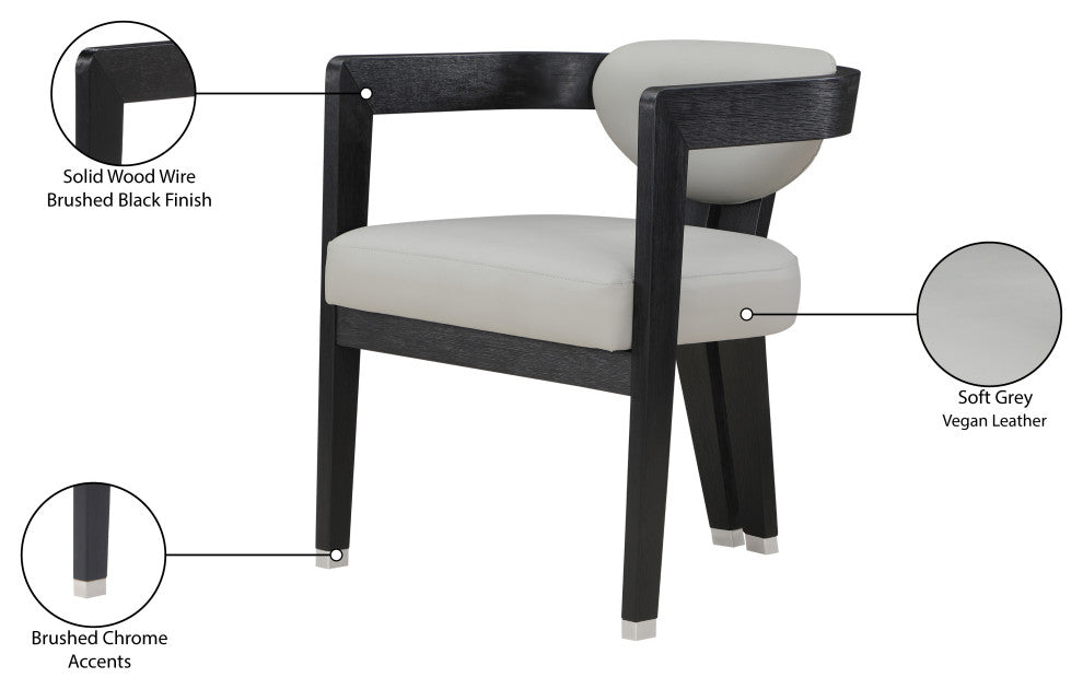 Carlyle Faux Leather Upholstered Dining Chair, Grey, Black Finish