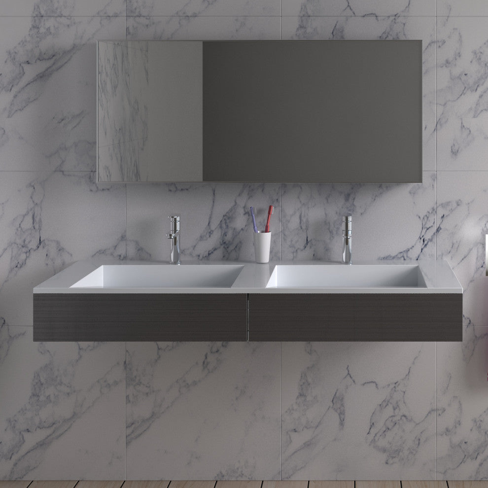ADM Rectangular Wall Mounted Sink, White With Black Brush Panels, 47", Matte Whi