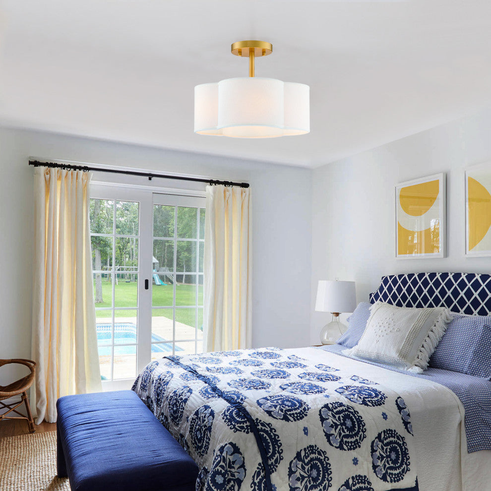 4-Light Scallop Semi Flush Mount Ceiling Light, Gold