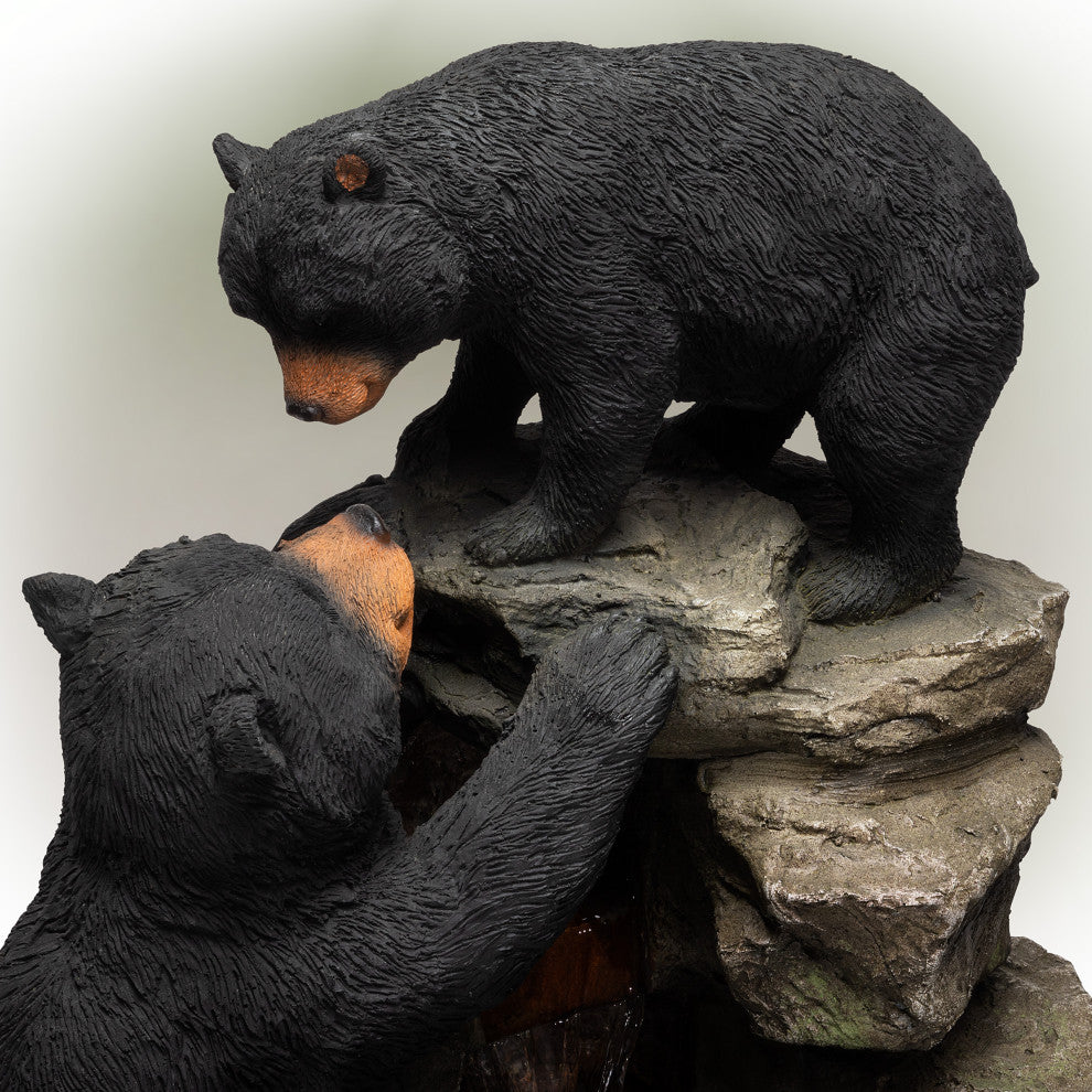 36" Tall Outdoor 2 Bears Climbing on Rainforest Water Fountain