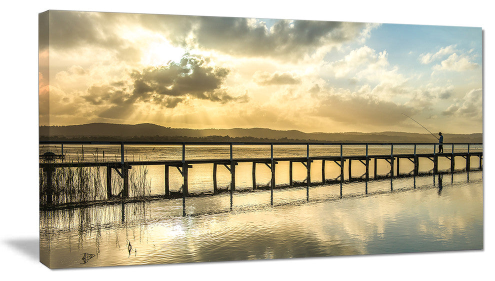 "Long Jetty Foreshore Reserve Panorama" Sea Bridge Canvas Wall Artwork, 32"x16"