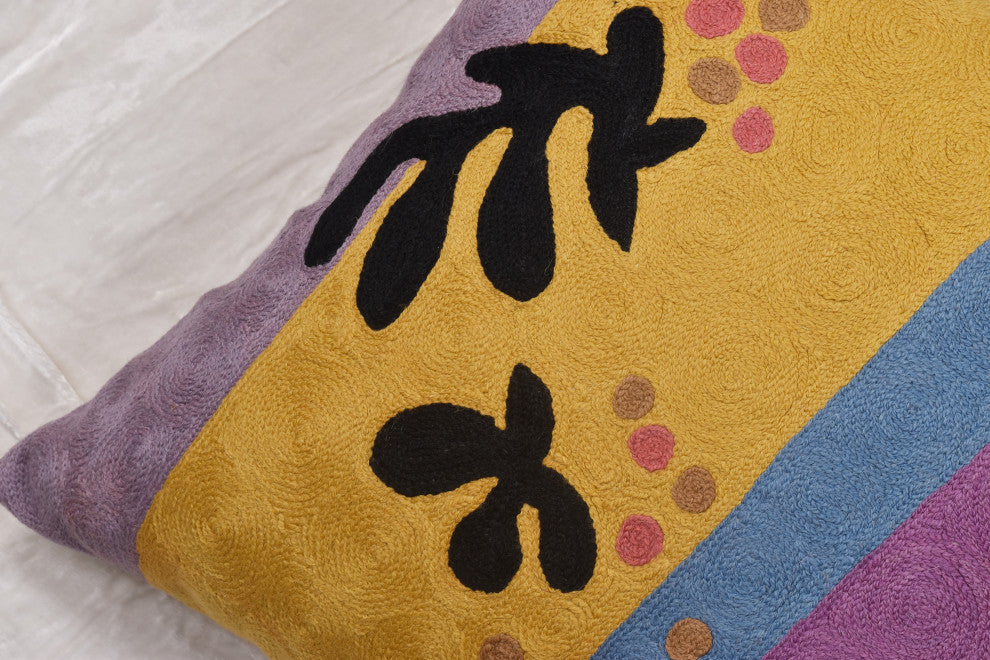 Matisse Yellow Pillow Cover Purple Gold Cut-Outs II Flower Wool Handmade 18x18
