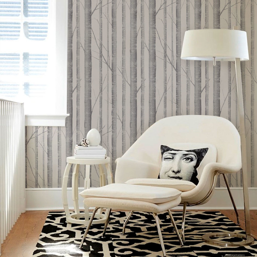 Birch Tree Peel and Stick Vinyl Wallpaper, Warm Gray, 24"x108"