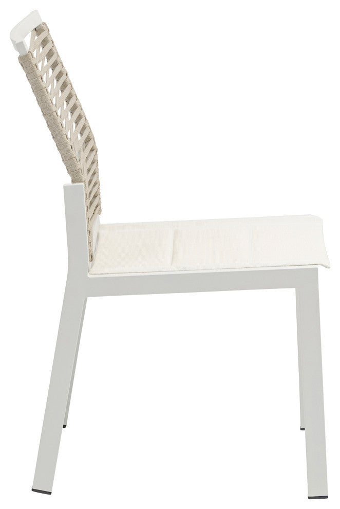 Maldives Rope Fabric Outdoor Patio Dining Arm Chair, Set of 2, Beige, Side Chair