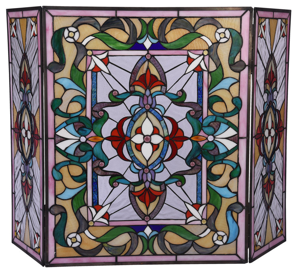 CHLOE Lighting Aylee Tiffany 3-Piece Folding Victorian Fireplace Screen
