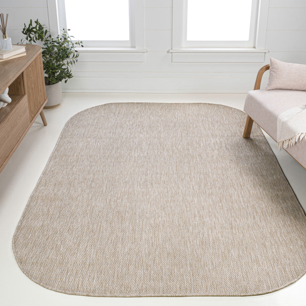Miles Modern Minimalist Radius Corner Solid Indoor/Outdoor Shaped Area Rug