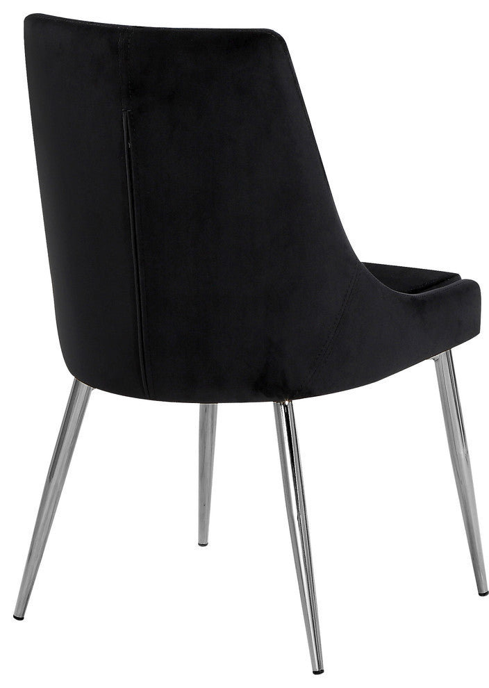 Karina Velvet Dining Chairs, Set of 2, Black, Chrome Base