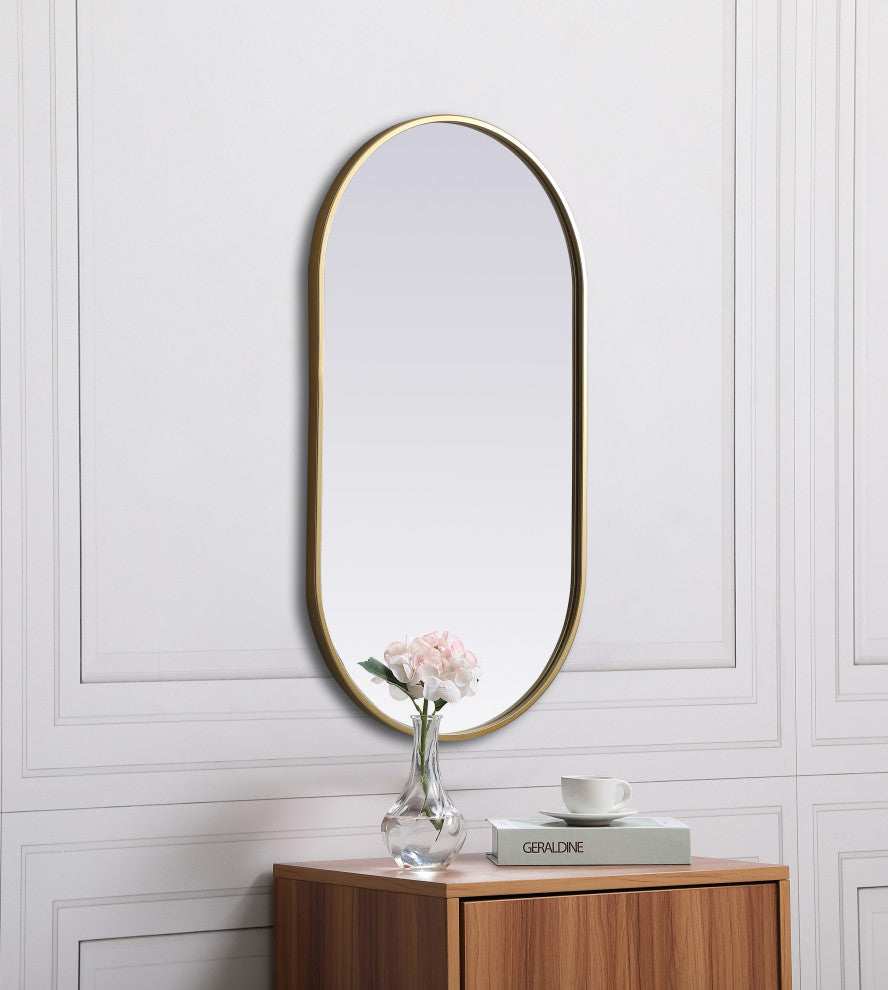 Metal Frame Oval Mirror 20X36 Inch, Brass