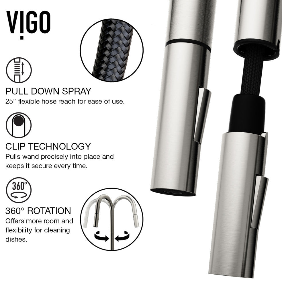 VIGO Greenwich 18" H Single Handle Pull-Down Sprayer Kitchen Faucet, Stainless Steel, No Sensor, Without Extras