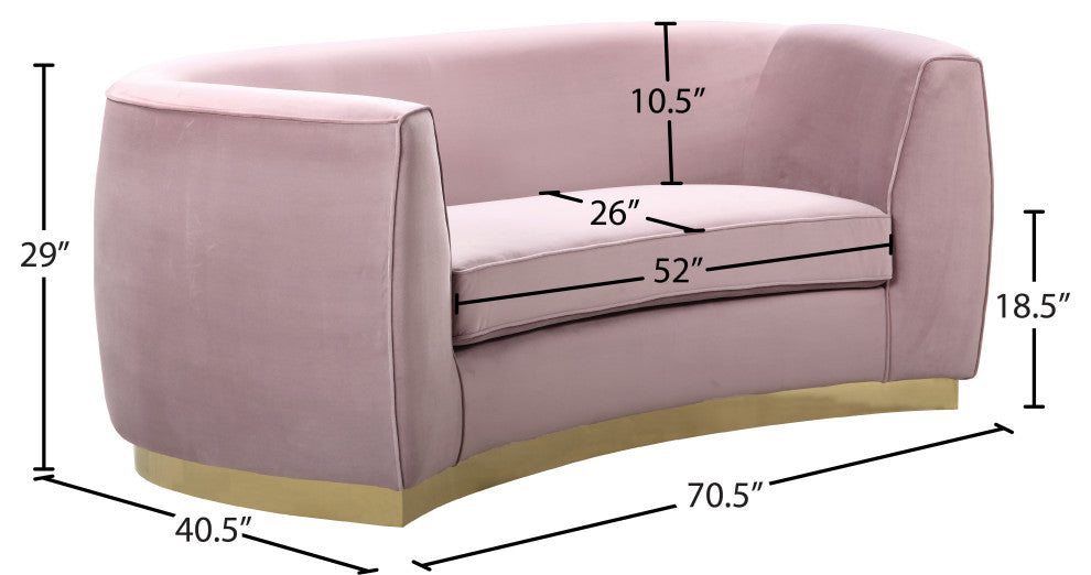 Julian Velvet Upholstered Loveseat, Pink, Gold Base
