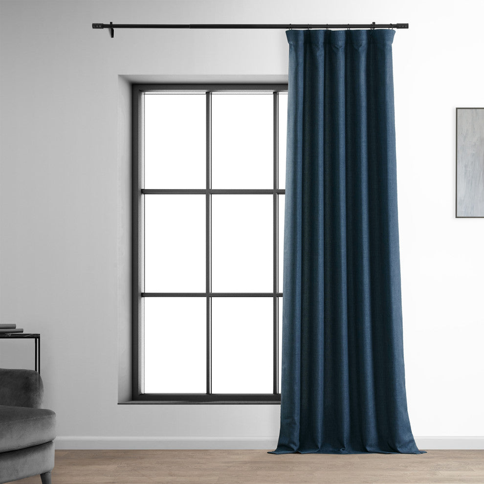 Italian Faux Linen Curtain Single Panel, Sergeants Blue, 50"x120"