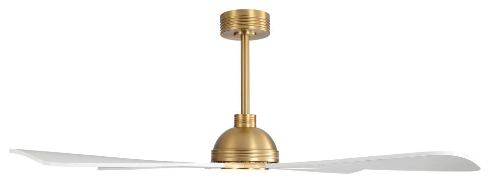 56" 4-Blade Solid Wood Ceiling Fan With LED Light and Remote Control, Gold/White