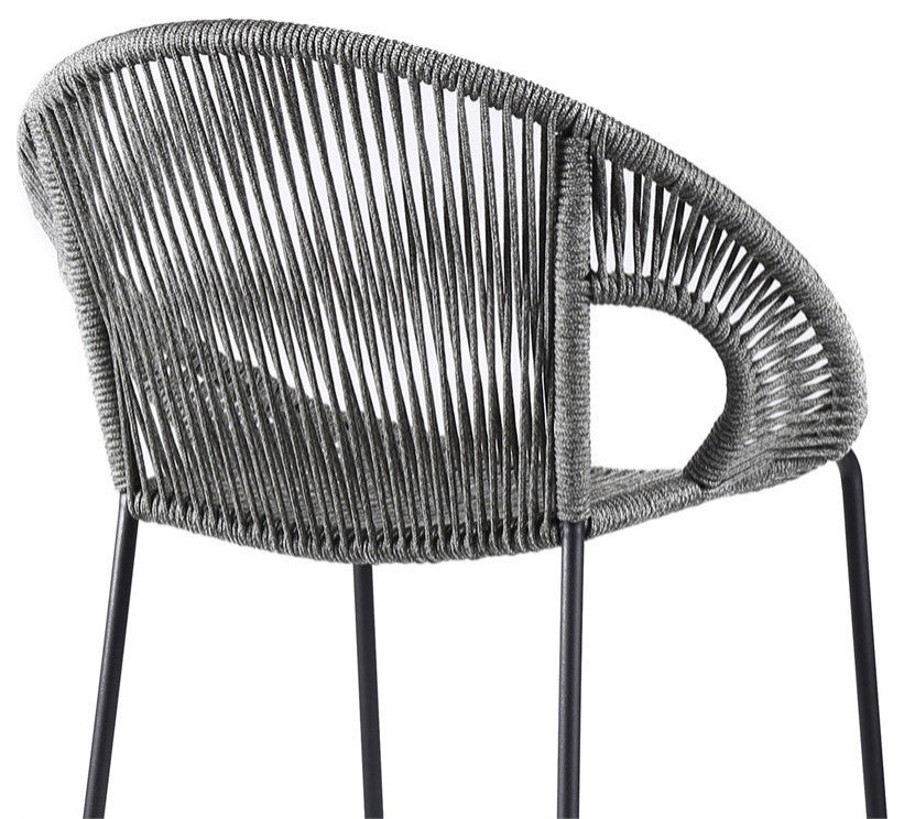 Acapulco 26" Indoor Outdoor Steel Bar Stool With Rope, Gray
