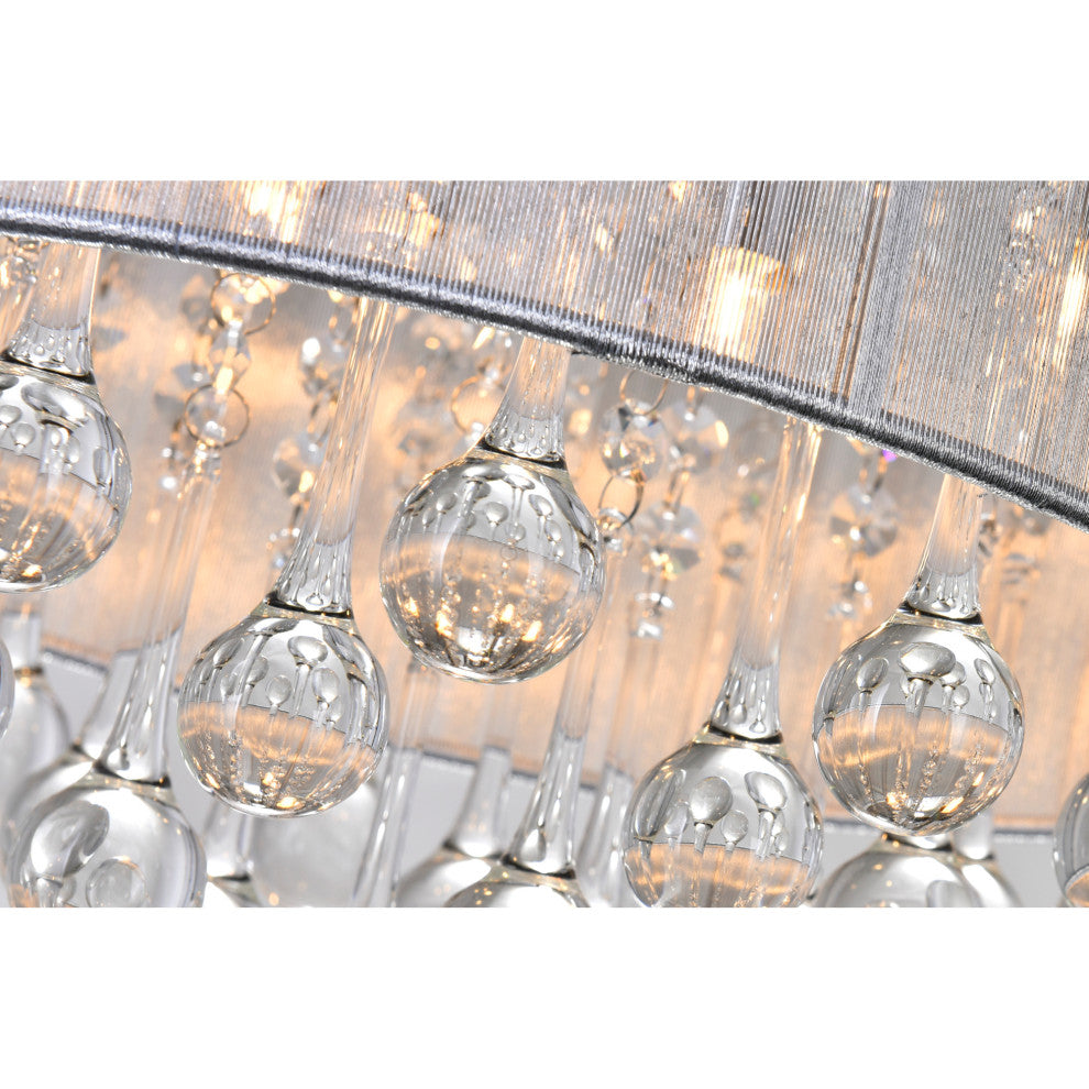 Water Drop 6 Light Drum Shade Flush Mount With Chrome Finish
