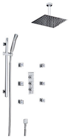 Brio Square Ceiling Shower Head Set With 6 Shower Body Jets