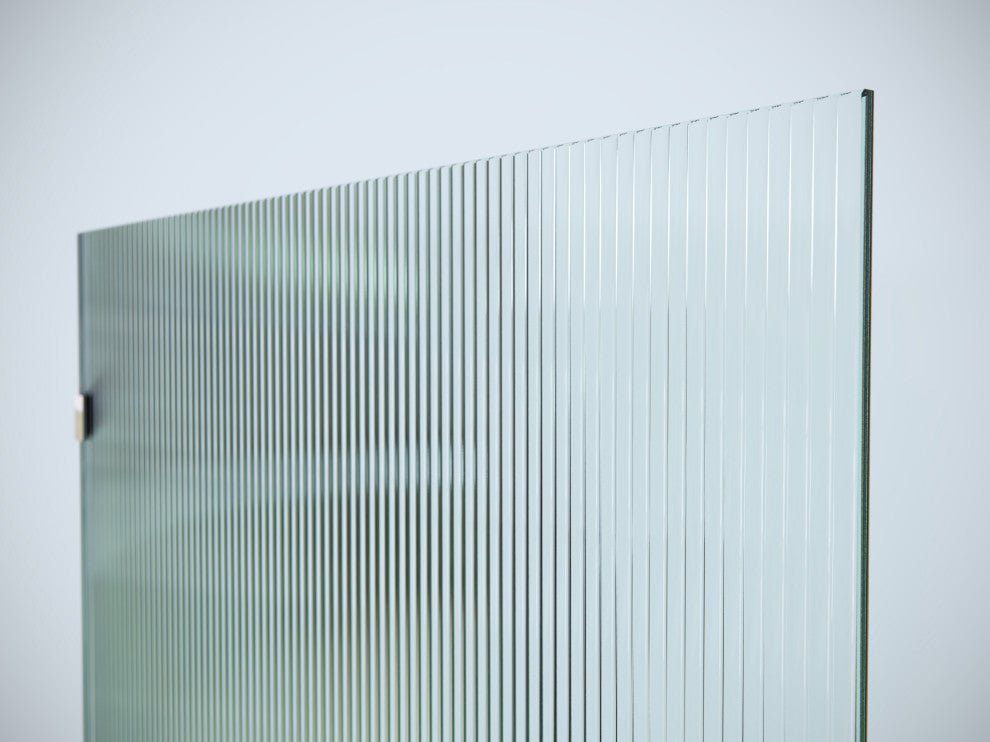 40"x78" Frameless Shower Door Single Fixed Panel Fluted, Satin Brass