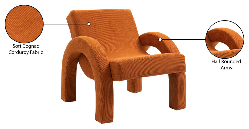 Corduroy Fabric Upholstered Accent Chair, Cognac