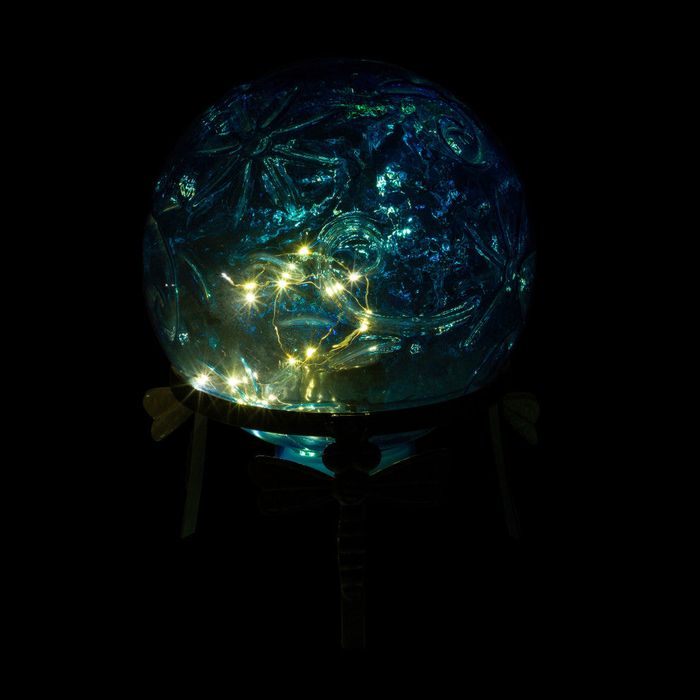 Alpine Blue Glass Globe Decor With LED Light, 13" Tall