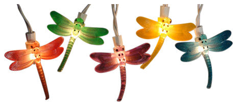 Dragonfly Summer Garden Patio Christmas Lights, White Wire, 10-Piece Set