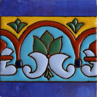 4.2x4.2 9 pcs Aqua Border Raised Talavera Mexican Tile