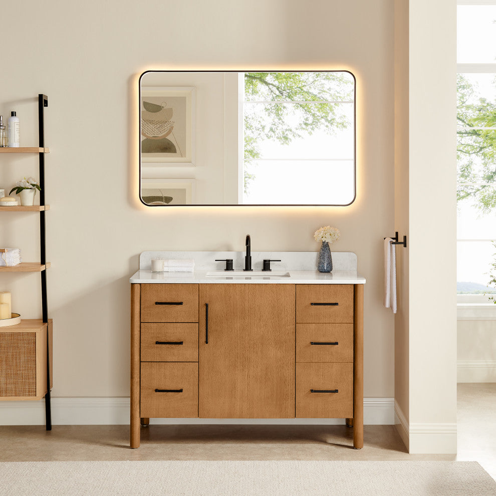 Velora Bathroom Vanity, Mango Brown, 48", With Mirror