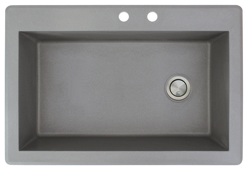 Radius 33" silQ Granite Drop-in Single Bowl Kitchen Sink with 2 Holes in Grey