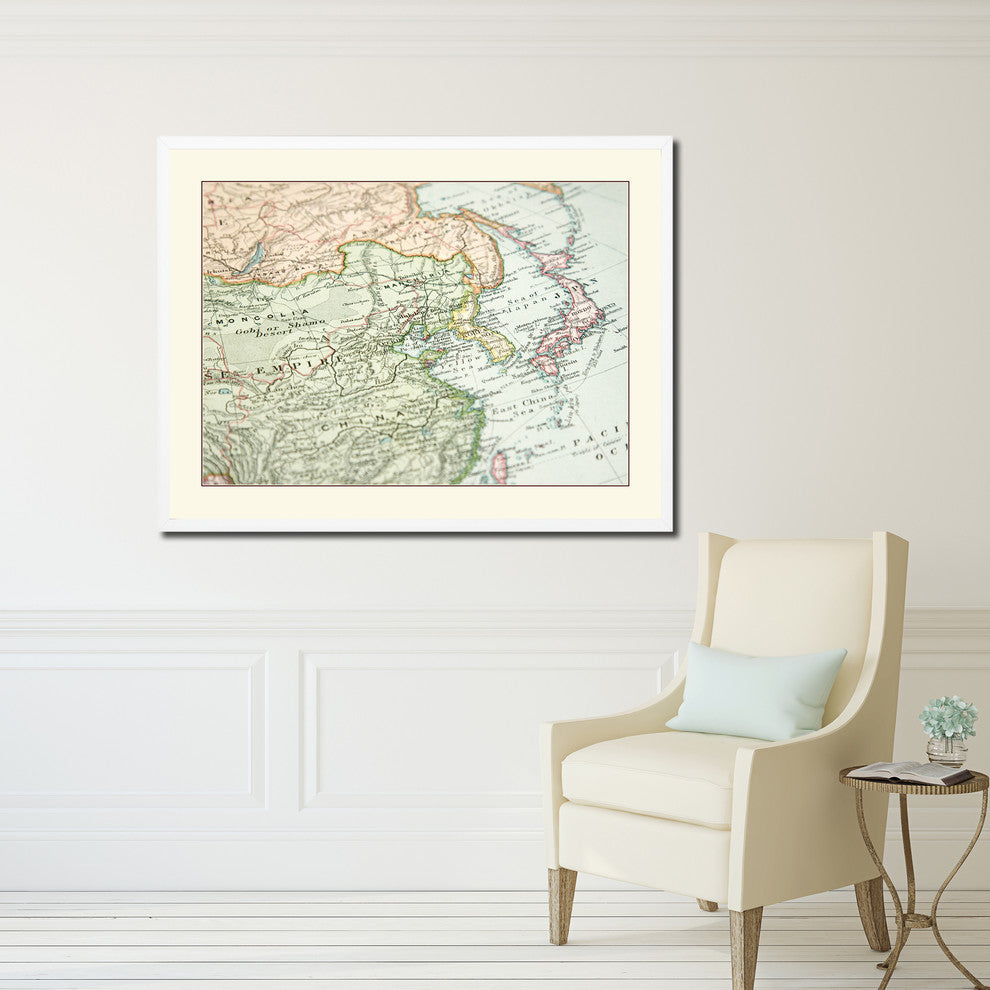 Europe, Asia Old Map Print On Canvas With Picture Frame Art Collection 16" X 21"
