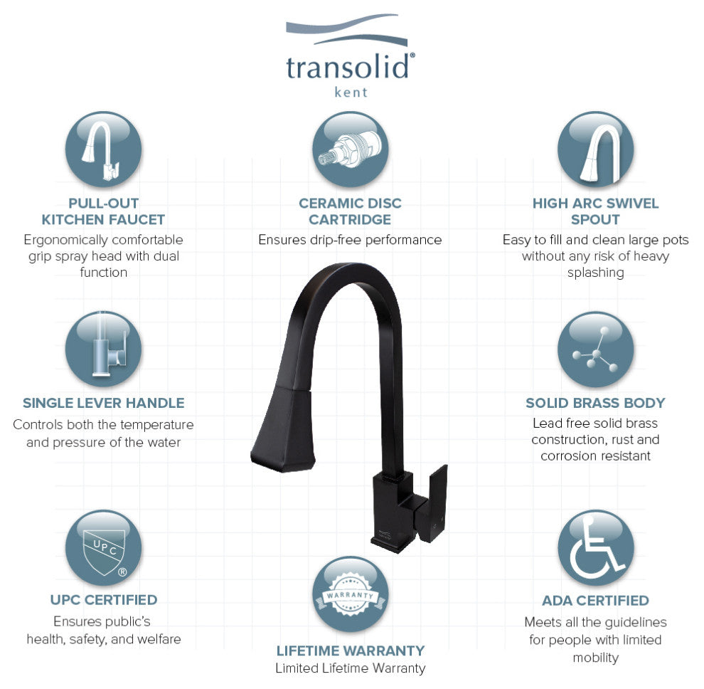 Transolid Kent Pull-Out Kitchen Faucet, Matte Black