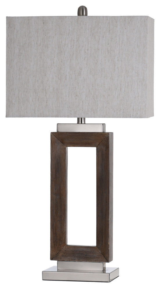 Moulded Hollow Rectangle Table Lamp With Brushed Steel Accents, Blue Finish