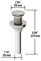 VIGO 1.75" W Bathroom Sink Pop-Up Drain, Brushed Nickel, Without Overflow, Vessel, With Mounting Ring