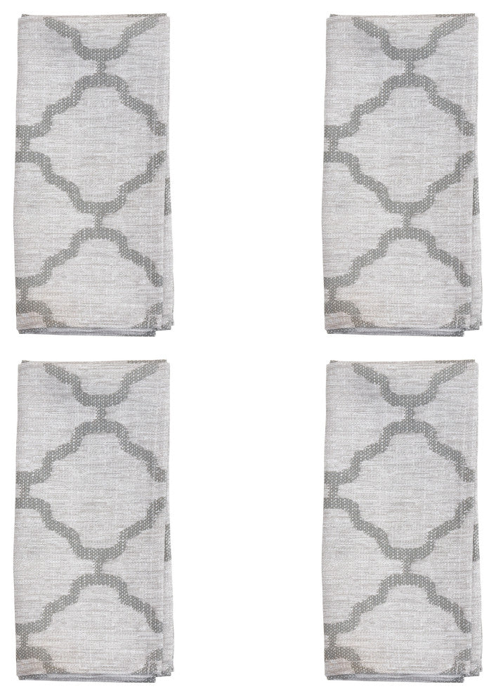 Table Napkins With Moroccan Design (Set of 4), Grey, 20"x20"