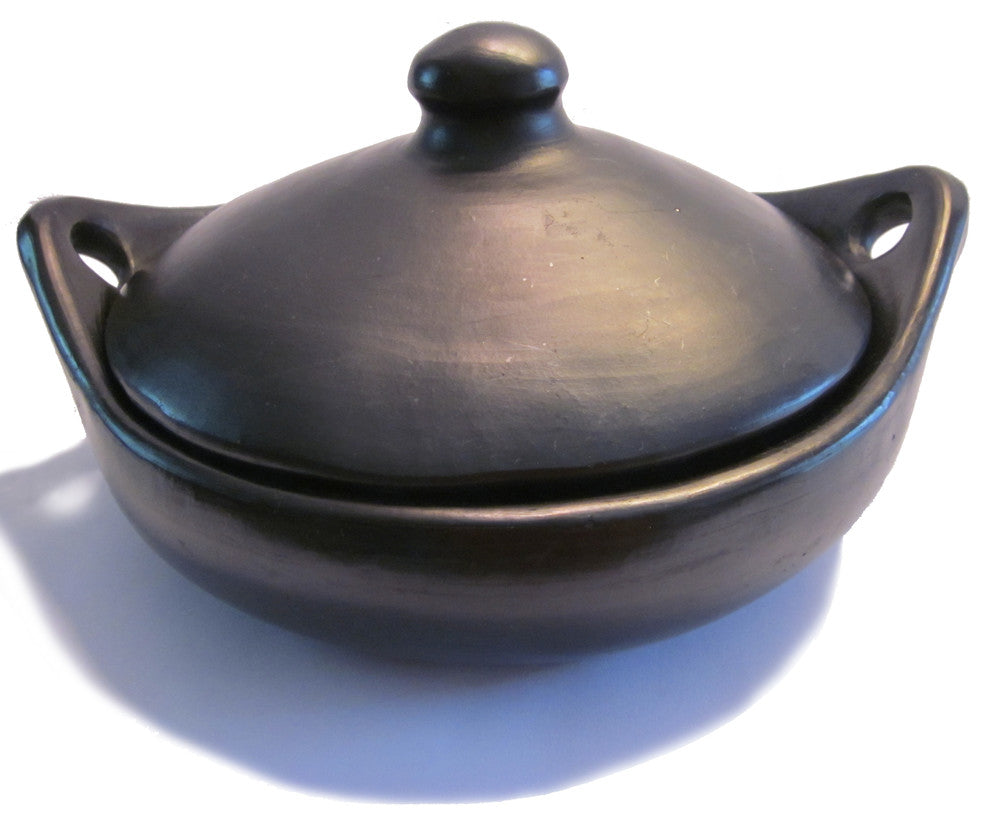 Ancient Cookware, Round Clay Chamba Serving Dish with Handles and Lid, Medium, 3