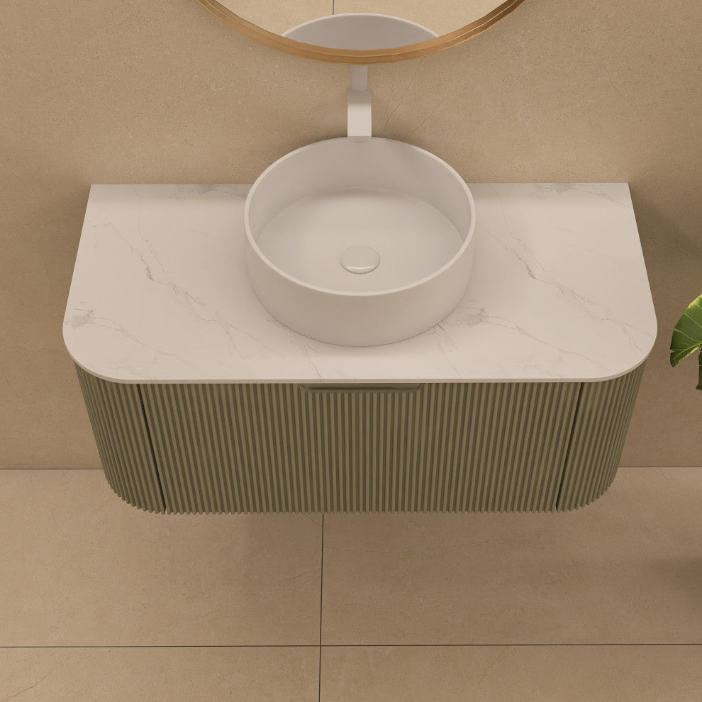 Wall-Mounted Bathroom Vanity With White Round Ceramic Basin, Light Green, 36"
