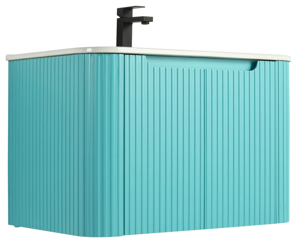 Caskvalley Bath Vanity, Straight Fluted Design Sink Included, Tiffany Blue, 30"