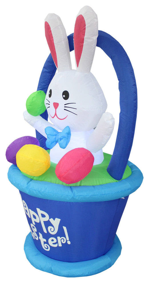 Tall Inflatable Bunny in Basket With Colorful Easter Eggs Decoration, 4'