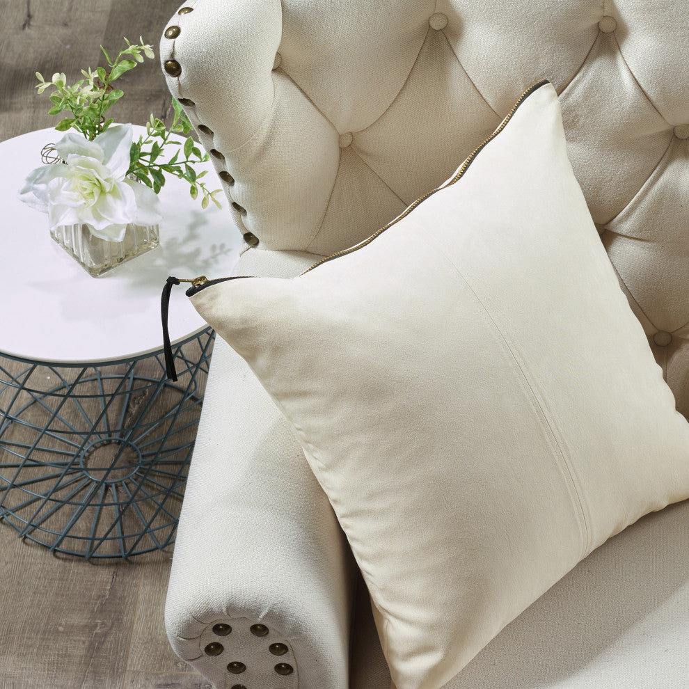 Suede Pillow Shell with Big Zipper, Beige, 20x20"