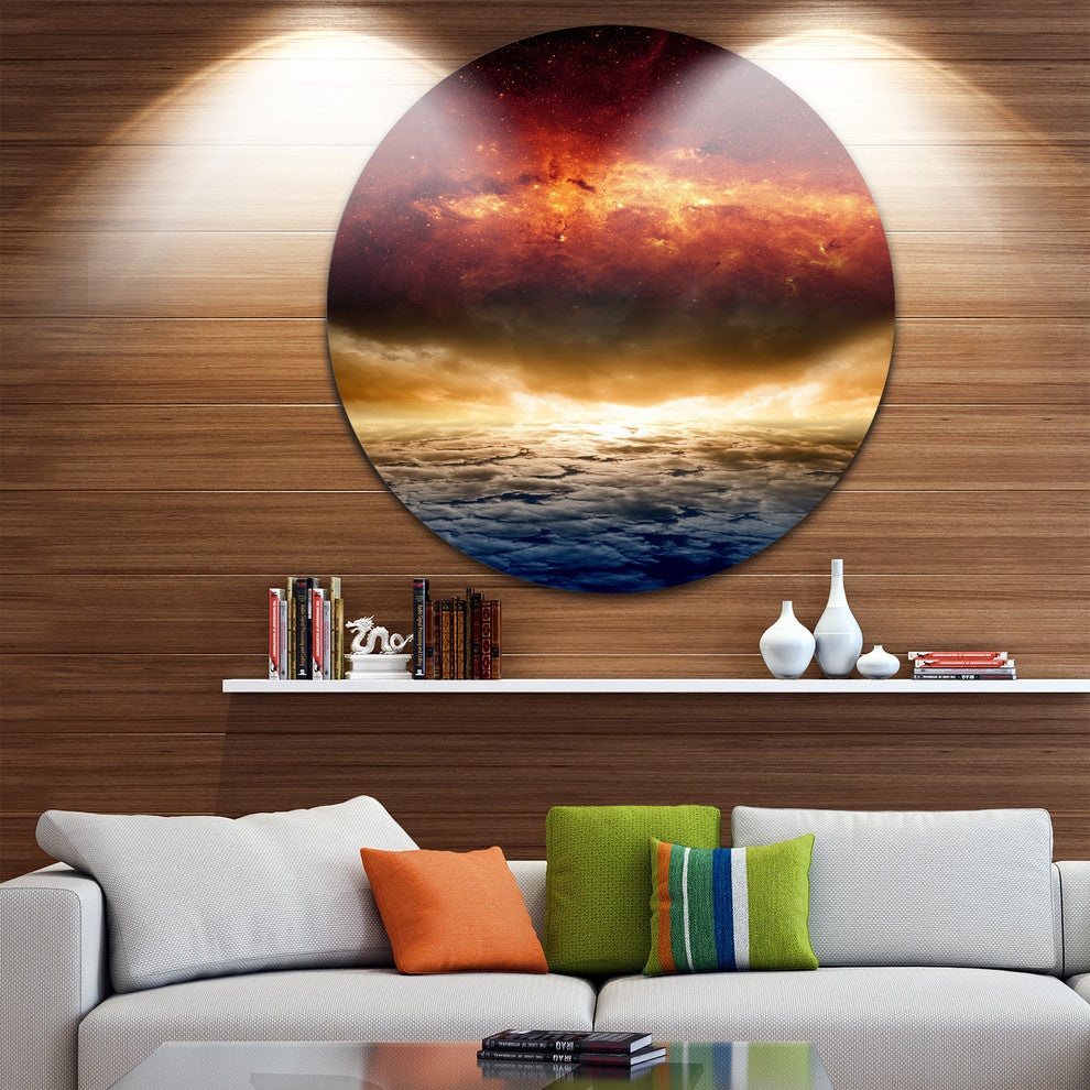 Dramatic Apocalyptic Design, Modern Spacescape Round Wall Art, 38"