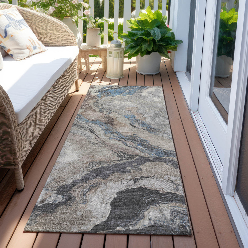 Machine Washable Indoor/Outdoor Chantille ACN1908 Taupe 2'3" x 7'6" Runner Rug