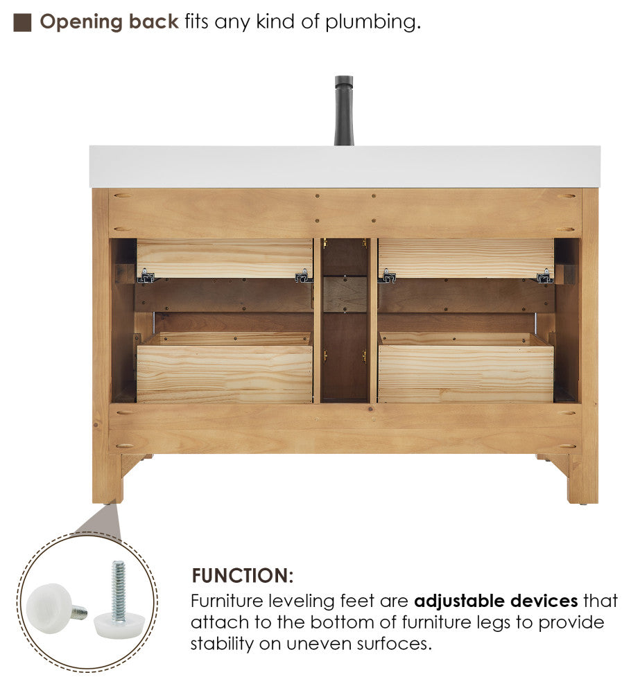 Cascadia Bathroom Vanity, Weathered Fir, 48", No Mirror