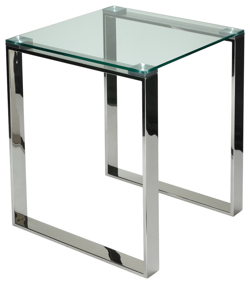 Remi Contemporary Square Glass End Table with Chrome Finish