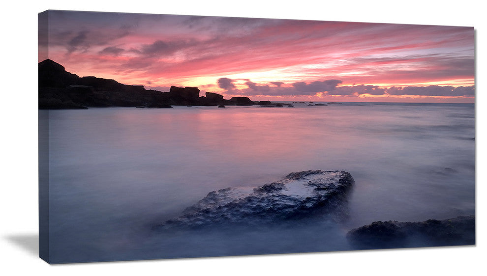 "Rocks Dark Samarra Seashore Sintra" Contemporary Seascape Art Canvas, 32"x16"