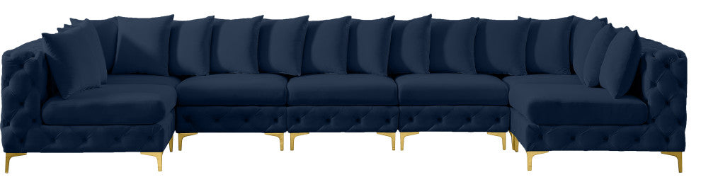 Tremblay Velvet Upholstered 7-Piece Modular U-Shaped Sectional, Navy